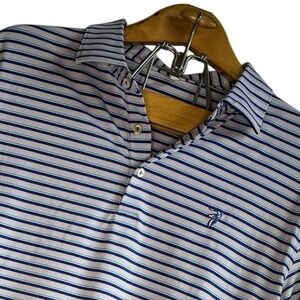 Peter Millar‎ Large Summer Comfort Performance Golf Polo Shirt Striped Blue Tech